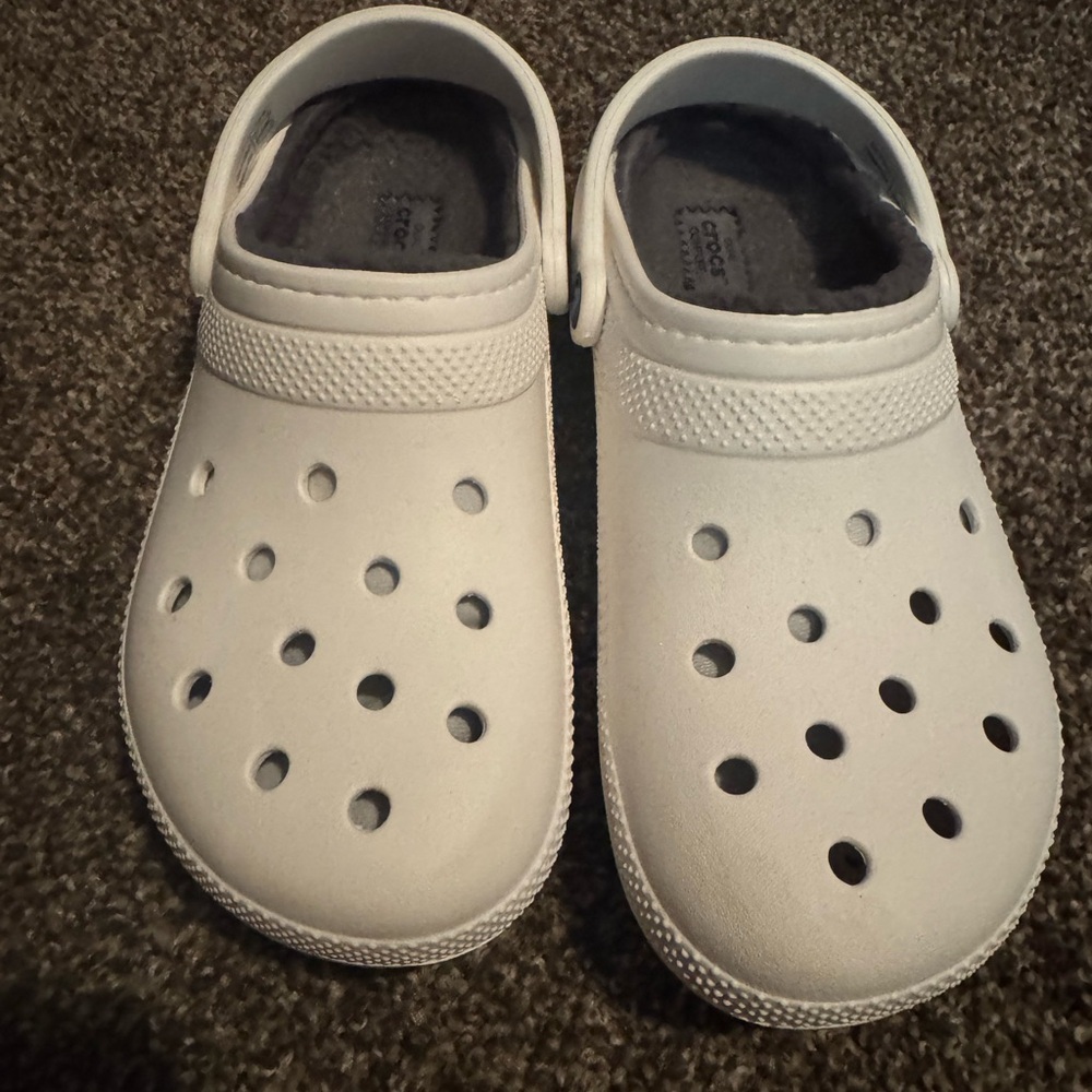 Crocs Classic Lined Clogs White Fleece Winter Comfort Shoes Size 10